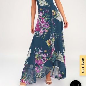 Lulus passions island teal blue floral print maxi